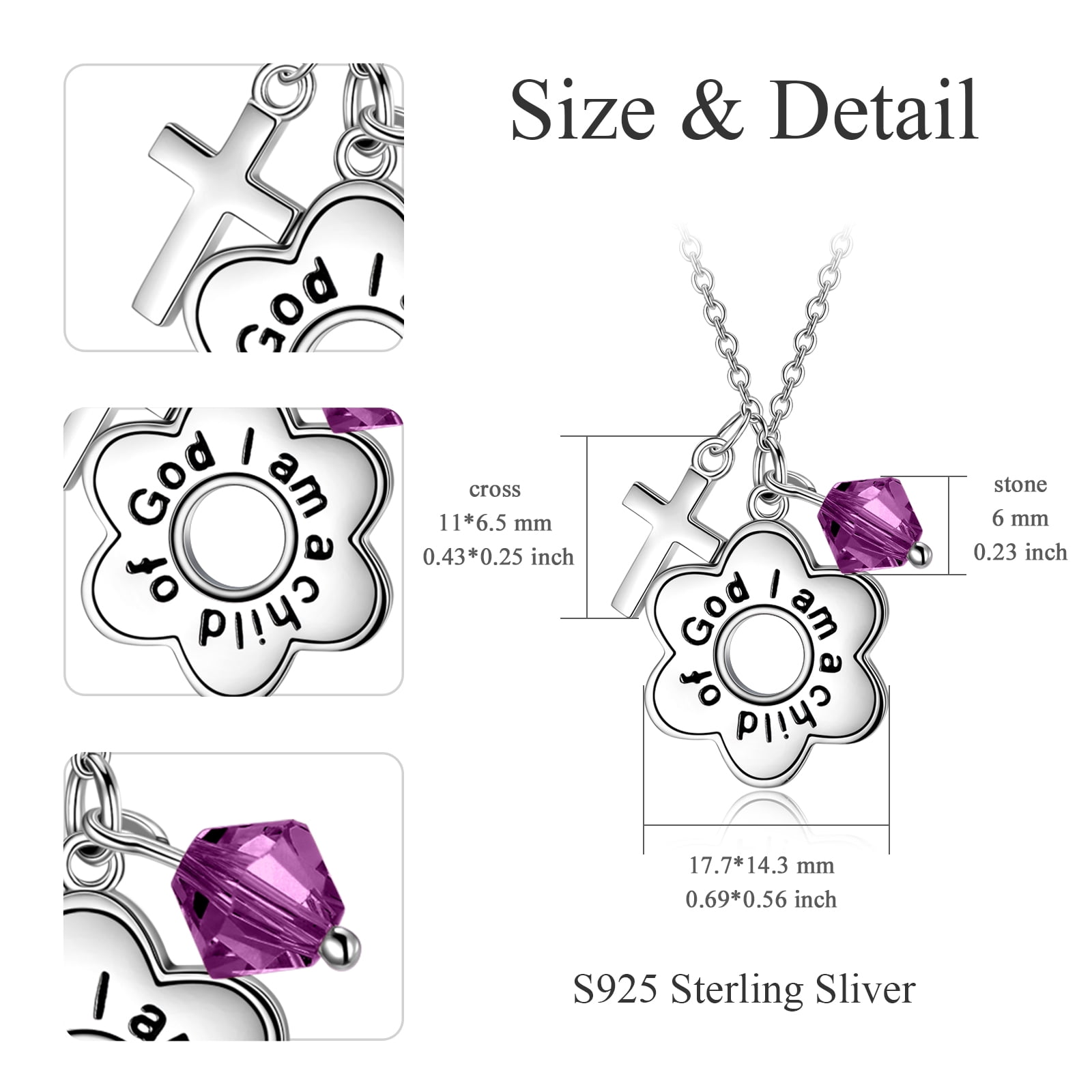 SOULMEET Daisy Necklace 925 Sterling Silver I Am a Daughter of God Jewelry for Women Baptism Communion Gifts for Birthday Gift