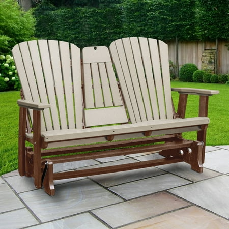 Furniture Classics Model 524WWTB Two Seat Fan Back Glider with Drop Down Table/Cup Holder in Weatherwood with a Tudor Brown Base