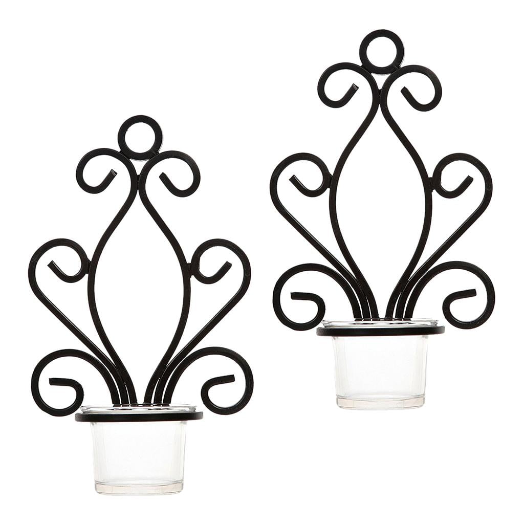Wrought Iron Wall Mounted Sconce Candle Holder Tea Light Candlestick Decor 