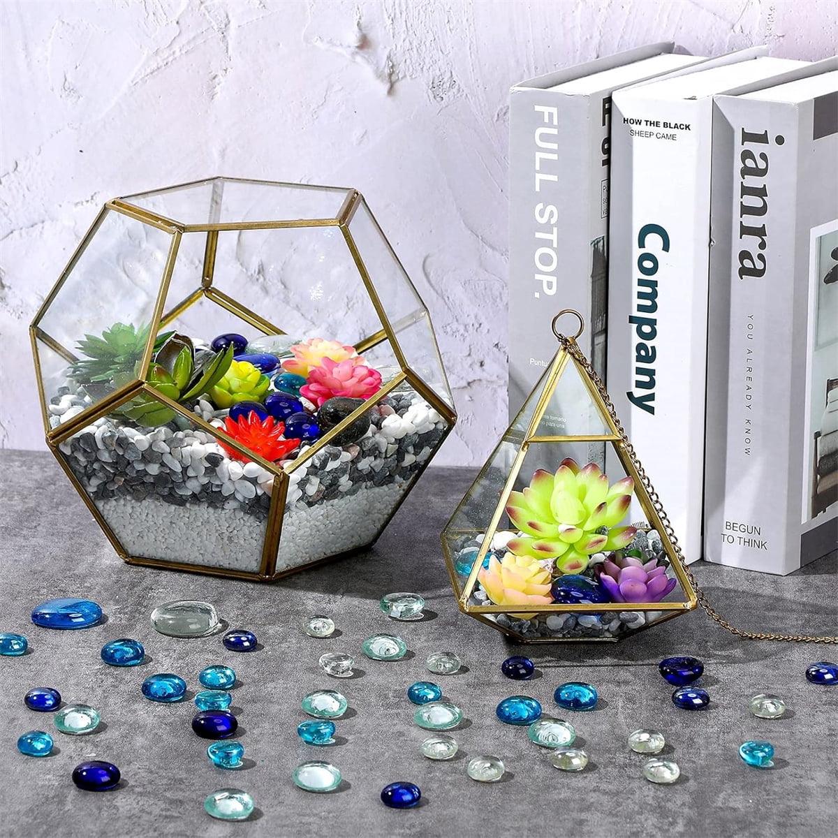 0.66lb Portable Blue Flat Glass Marbles,QZS Durable Vase Filler Glass Pebbles Floral Beads for Table,Aquarium,DIY Craft Decoration