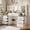 55.1 Inch White, variant on UGTOO White Makeup Vanity Desk with Lighted Mirror & Charging Station, Vanity Table with 5 Drawers & 2 Cabinets, 3 Lighting Modes, P2 Wood Bedroom Furniture
