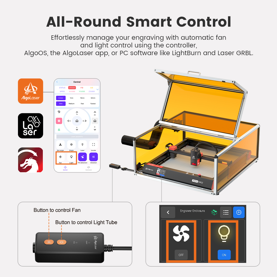 Algo Alpha All-in-One Kit with 22W Engraver, Air Assist & Honeycomb for Engraving Cutting Machine, Lightburn Camera, Rotary, Smart Enclosure, Engraver for DIY Wood and Metal, Easy to Assemble