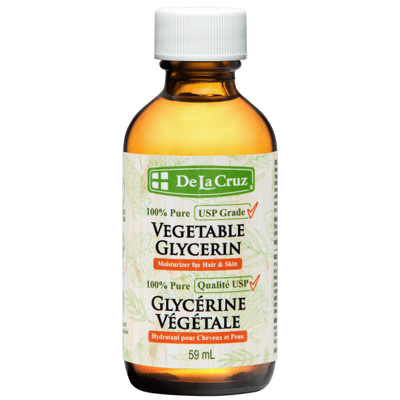 De La Cruz Glycérine Végétale 100 % Pure de Qualité USP, Hydratant pour la Peau et les Cheveux, 2 fl OZ
