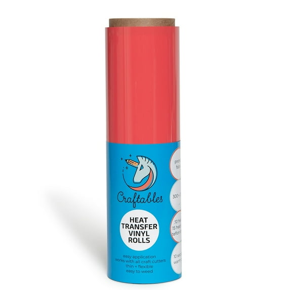 Craftables Coral Heat Transfer Vinyl Roll HTV 11 ft. - Easy to Weed Tshirt Iron on Vinyl for Silhouette Cameo, Cricut, Heat Press, All Craft Cutters