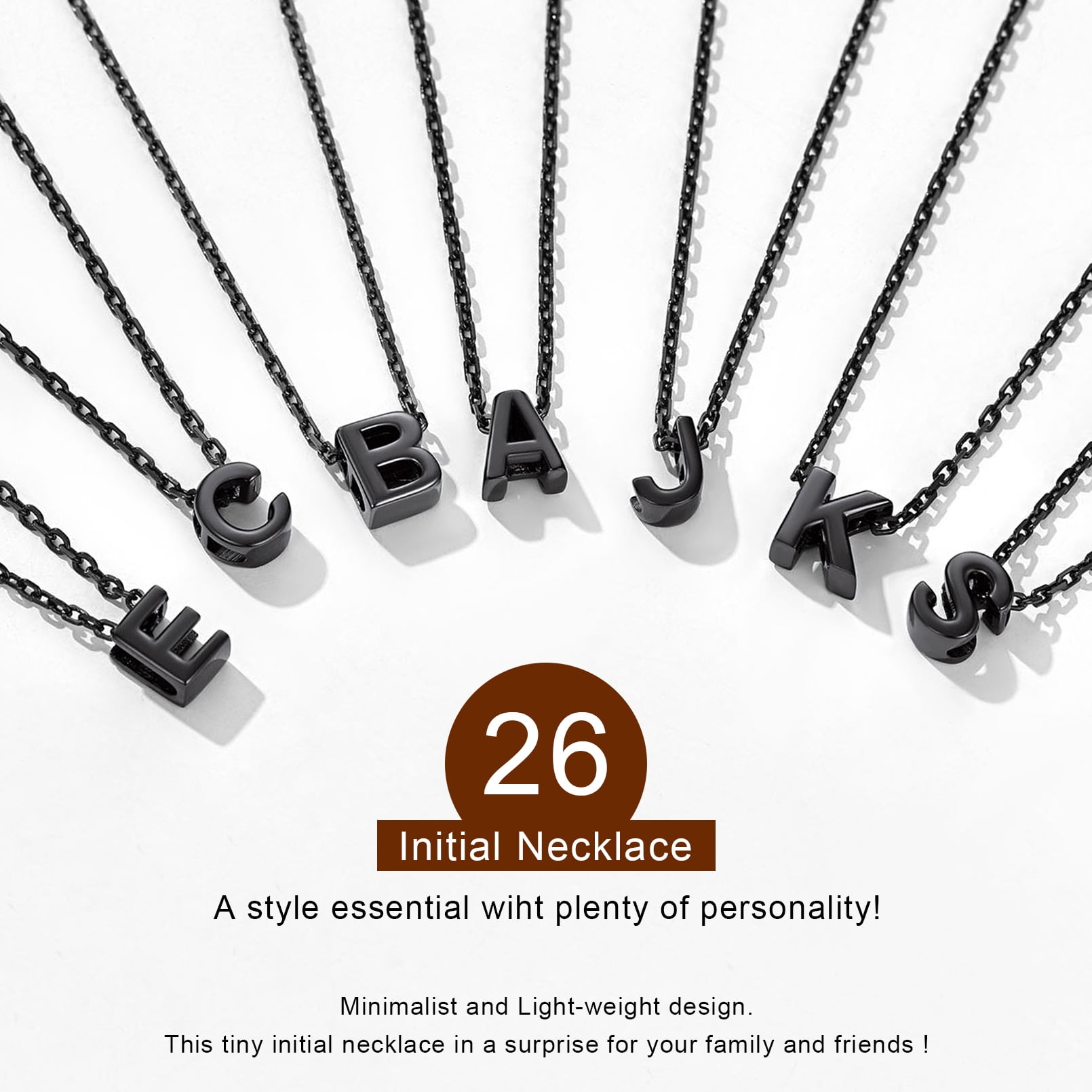 ChicSilver Black Initial A-Z Letter Pendant Necklaces for Women Dainty Personalized 925 Sterling Silver Name Jewelry Birthday Christmas Graduation Valentine's Day Gifts for Mom Wife Lover
