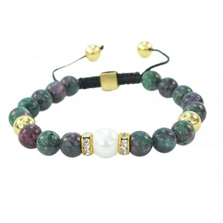 - Fashion Jewelry Round Green Jasper Gemstone macrame style adjustable bracelet - 91204