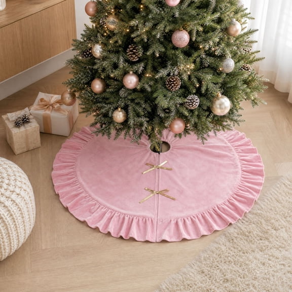 Velvet Christmas Tree Skirt, Plush Soft Tree Base Cover with Luxurious Velvet Fabric and Fringed Edge, for Home Decor and Elegant Floor Accent