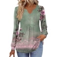 thumbnail image 2 of WRKEKC Long Sleeve T-Shirts for Women Vintage Print V Neck Loose Fit T-Shirt with Button Detail Casual Fall Winter Fashion Top, 2 of 6