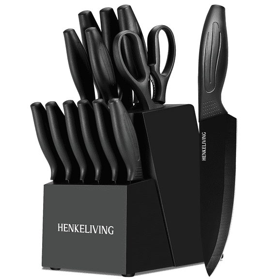 HENKELIVING Knife Set, 13PC Kitchen Knife, German Stainless Steel Knives with Sharpener, Ergonomic Handles, Dishwasher Safe, Perfect Housewarming Gift, Black
