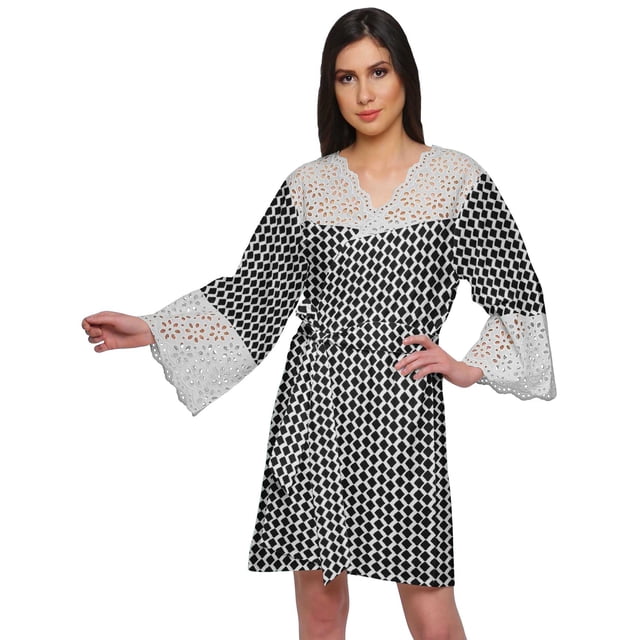 Moomaya Peignoir Court en Coton Imprimé Léger pour Femmes