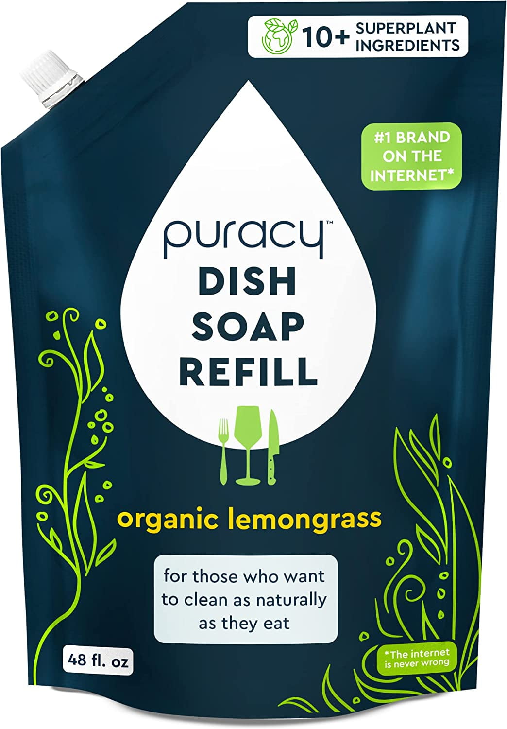 Puracy Natural Dish Soap Refill, Gently Scented with Organic Lemongrass