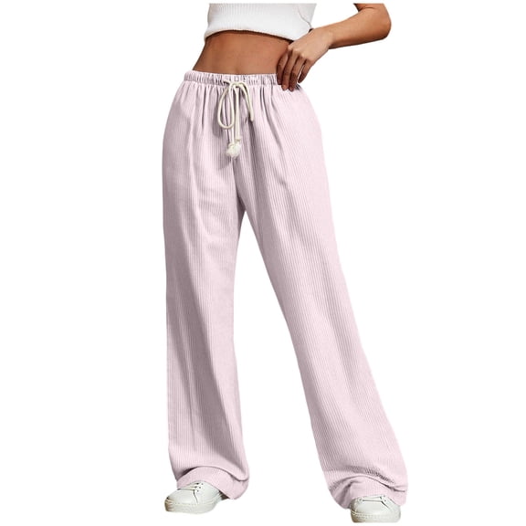 Ltctricy Wide Leg Pants for Women Elastic High Waisted Drawstring Striped Casual Pants Baggy Trendy Trousers with Pockets(Pink,X-Small)