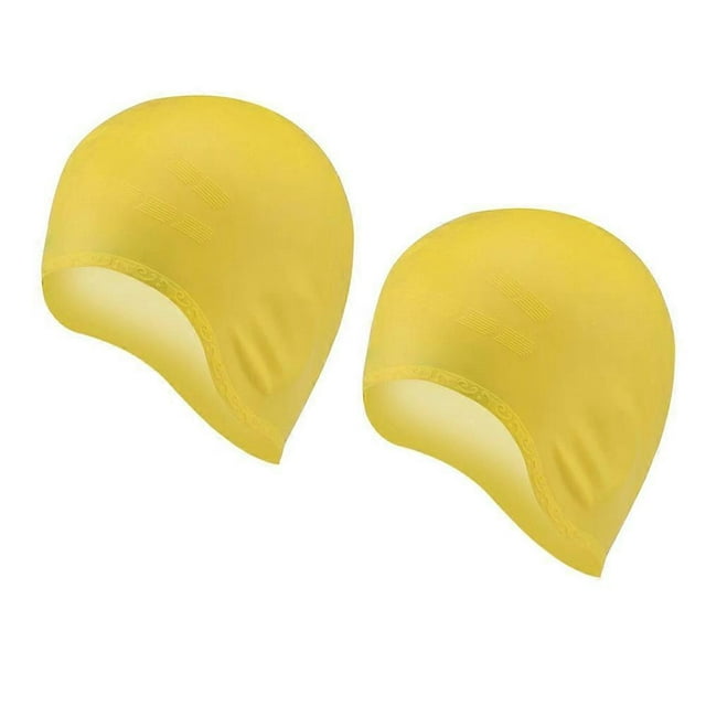 Gorro de natación unisex para cabello corto y largo, de silicona, cubre orejas, para mujer, hombre, niño y adulto (amarillo)