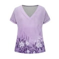 thumbnail image 6 of V Neck Tops for Women Dressy Casual Floral Printed Short Sleeve Blouses Summer Basic Loose Fit Tunic T Shirts (M, Multicolor 5), 6 of 6