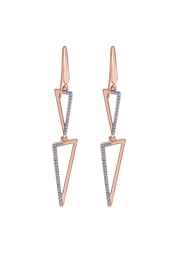 1/4 Carat Round White Natural Diamond Triangle Dangle Earrings In 18K Solid Rose Gold