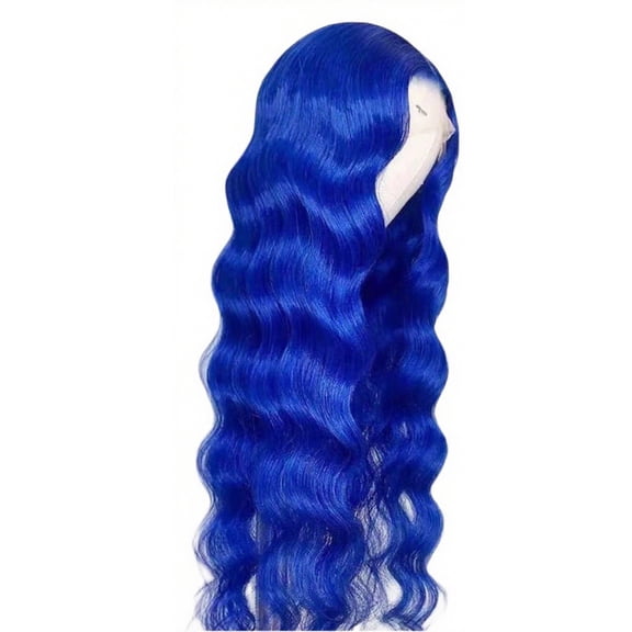Blue Lace Front Wig, Long Wavy Hair Blue Wigs for Women Glueless 26 Inch Synthetic Lace Front Wigs Pre Plucked Hairline