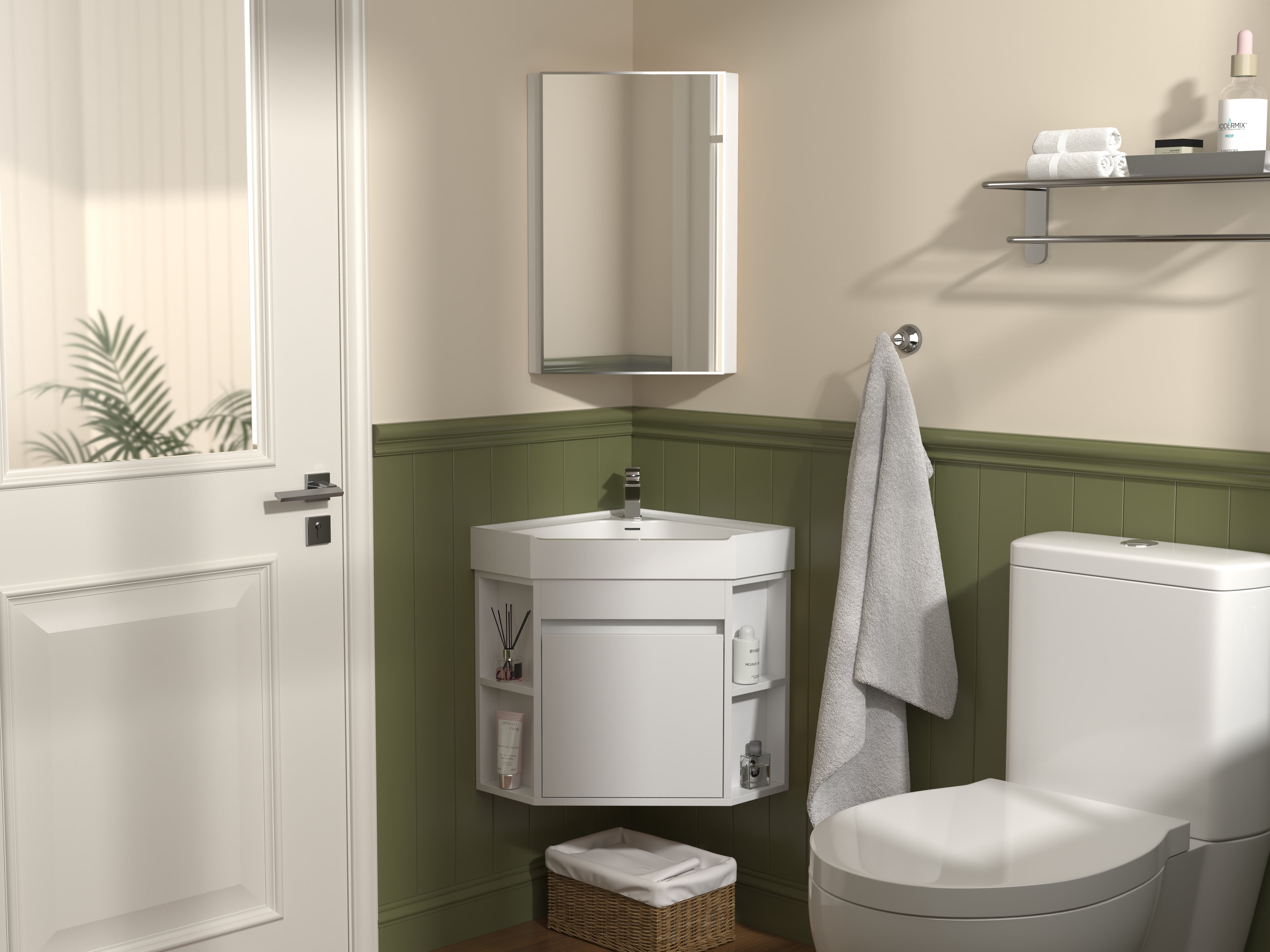 Tennant Brand 18" White Corner Bathroom Vanity with Matte Solid Surface