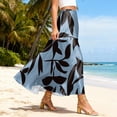thumbnail image 4 of LWavelet Women Leaf Print Tiered Maxi Skirt Elastic Waist With Pockets Boho Long Skirt Sky Blue XL, 4 of 5