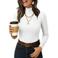 thumbnail image 2 of Women's Turtleneck Sweater 2025 Long Sleeve Shirts Fall Trendy Tops Slim Fitted Ribbed Knit Basic Casual Sweater White M, 2 of 6