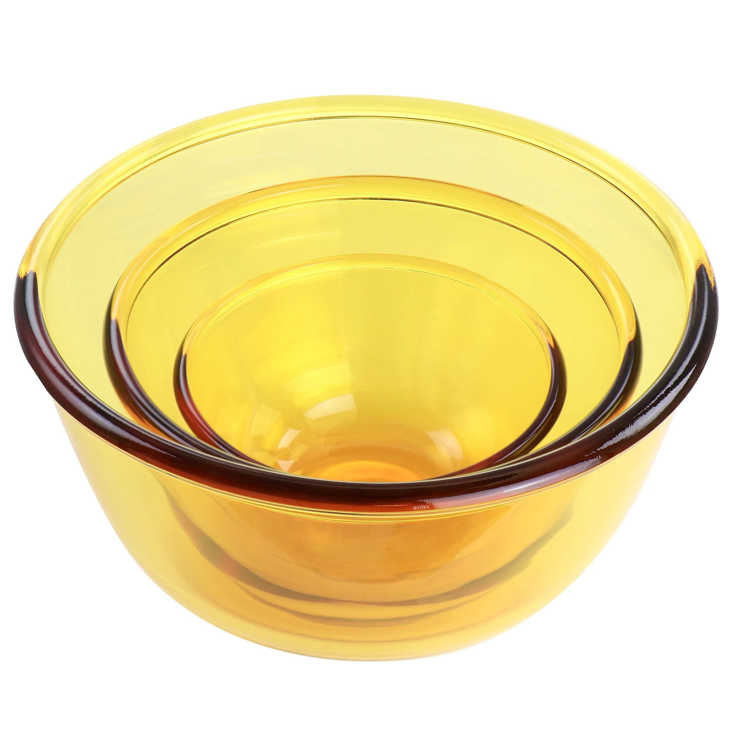 Gibson Home 3-Piece Amber Tempered Glass Bowl Set – Durable Bowls for Kitchen & Dining