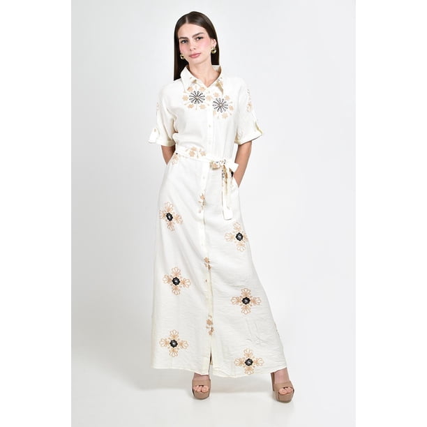 Vestido camisero bordado Roman Fashion /Juvenil, 01553 (Bco /Negro) blanco M