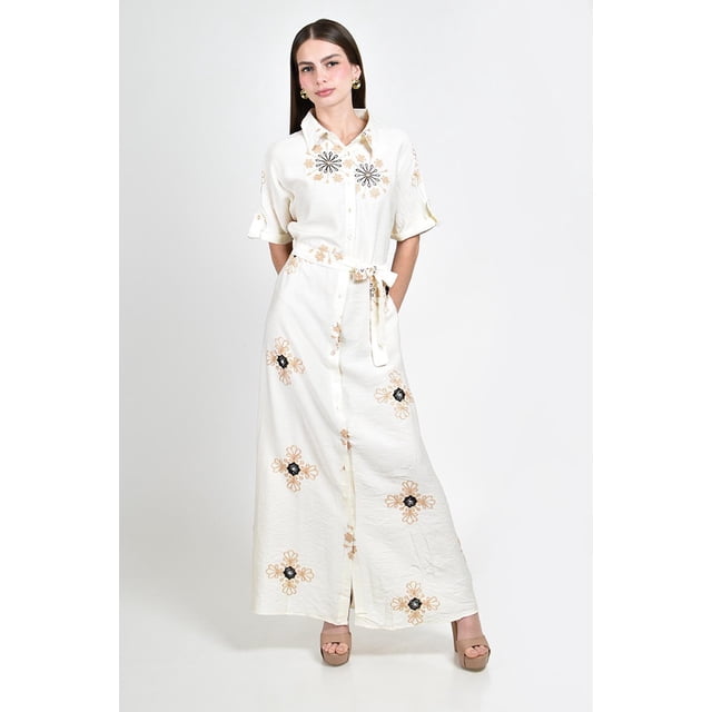 Vestido camisero bordado Roman Fashion /Juvenil, 01553 (Bco /Negro) blanco CH