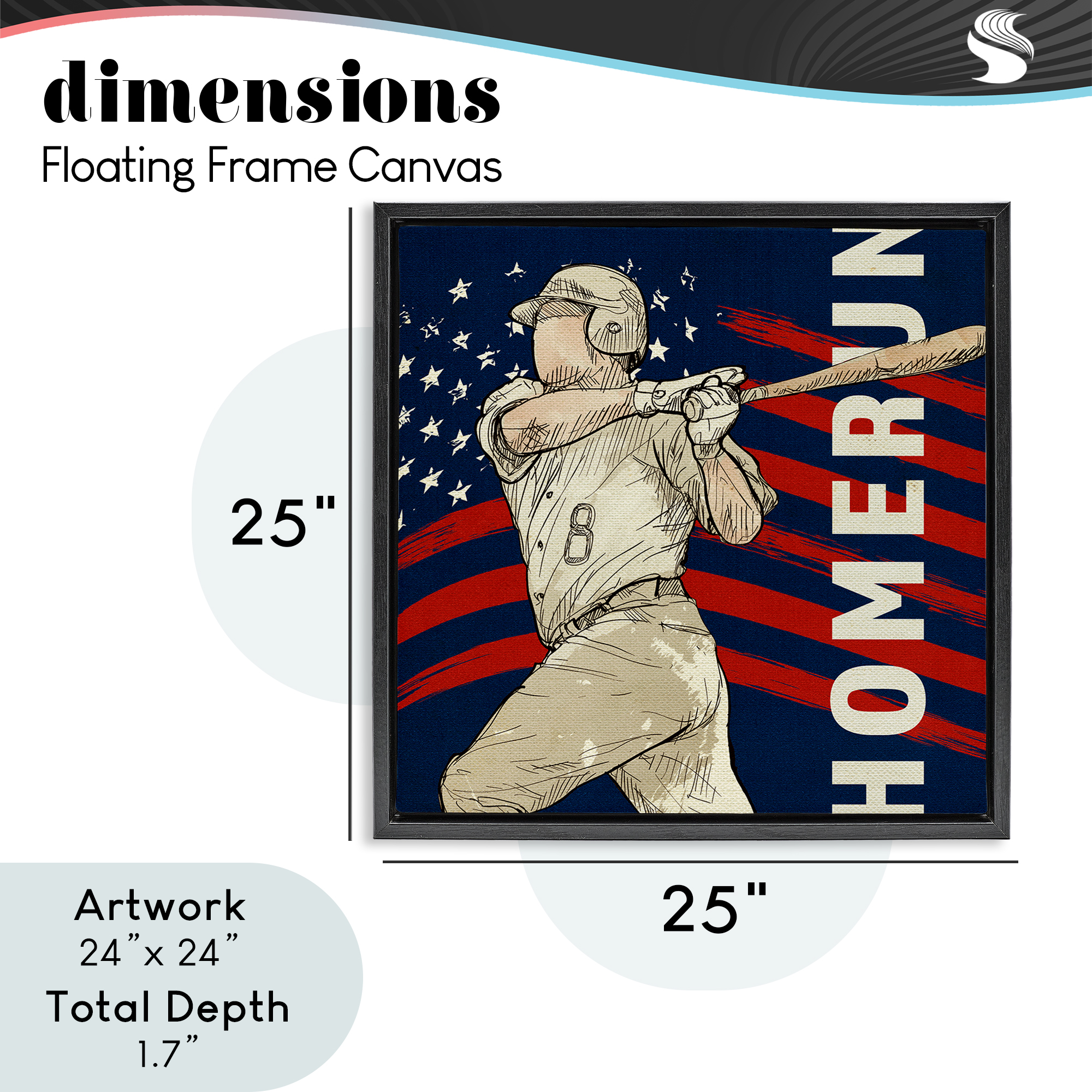 Patriotic Home Run Baseballer Black Framed Floater Canvas Wall Art, design by LightBoxJournal