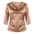 thumbnail image 5 of Long Sleeve Shirts for Women Women's Spring And Summer Pile Collar Satin Lightweight And Comfortable Three Quarter Sleeve Top, 5 of 8