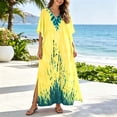 thumbnail image 2 of Women Floral Print Kaftan Dresses Plus Size Bathing Suit Cover Up Moo Moos Caftan Beach Dress for Swimwear Summer for Home Lounging Beach Resort(Yellow,One Size), 2 of 4