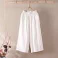 thumbnail image 4 of Lumtrix Cotton Linen Wide Leg Capri Pants for Women Casual Summer Cropped Pant with Pockets Elastic Waist Beach Lounge Trousers for Work Travel Vacation White XL, 4 of 4