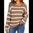 thumbnail image 3 of Suéter A Rayas para Mujer, Ropa de Otoño e Invierno, Blusas de Larga con Cuello Redondo, Suéter de Punto, Tops Caqui L, 3 of 10