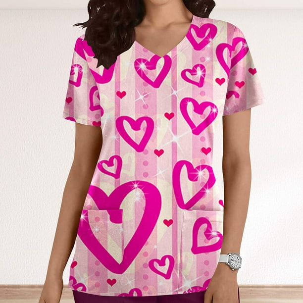 Fiudx Ofertas y Liquidaciones Blusa Informal de Manga Corta con Cuello En V y Bolsillos Estampados para Mujer a La Moda