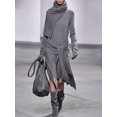 thumbnail image 2 of Vestido midi asimétrico con cuello vuelto y dobladillo irregular para mujer, estilo vintage, informal, de manga larga y cuello alto, para otoño de 2024, 2 of 4