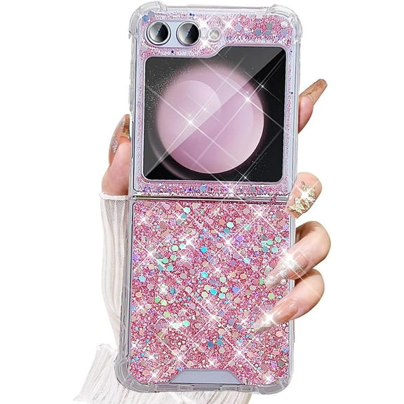 for Samsung Galaxy Z Flip 6 Glitter Case, Bling Shiny Sparkle Sequin for Women Girly Cute Soft Silicone 4 Corners Shockproof Cover Protective Phone Case for Samsung Z Flip 6 (Pink)