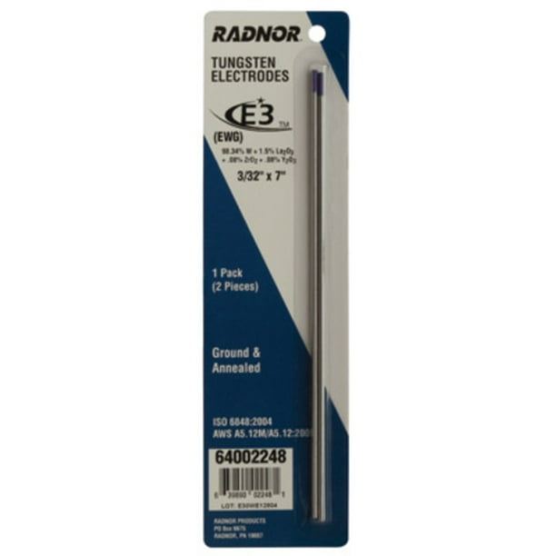 Radnor 3/32'' X 7'' Ground Finish E3 Tungsten Electrode (2 Per Card