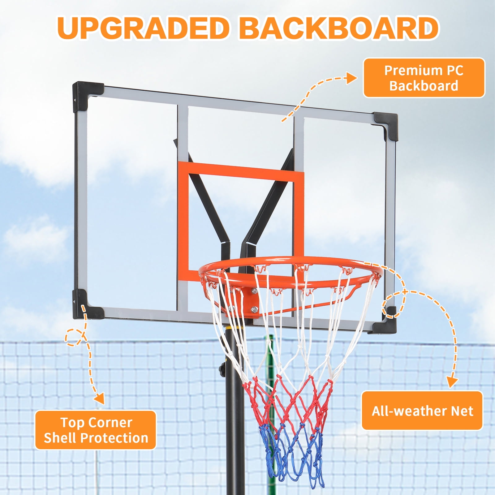 Ktaxon 33in Portable Basketball Hoop Outdoor, 5-8.5FT Adjustable Handle Basketball Hoop Goal System for Adults