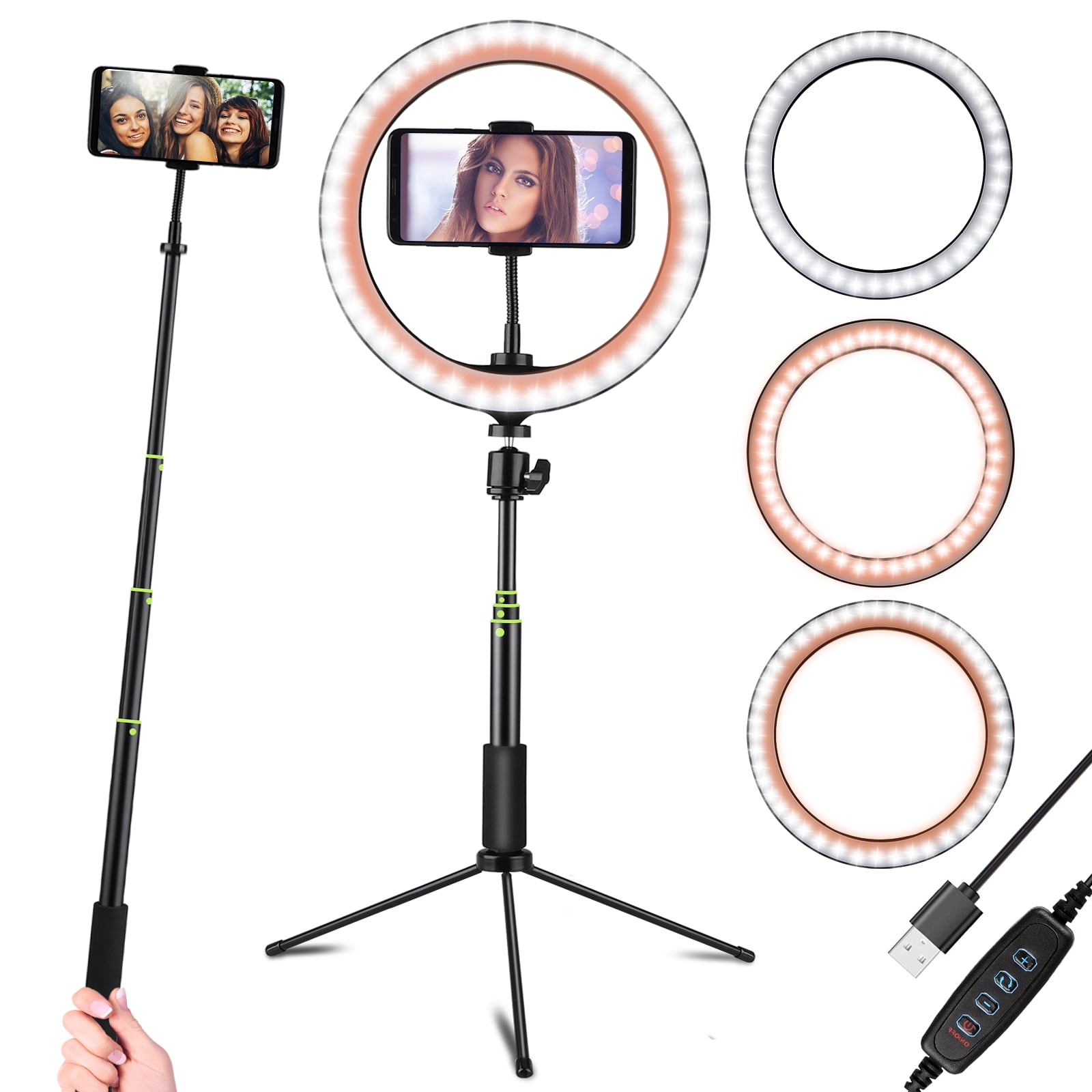 EEEKit Selfie Ring Light with Tripod Stand & Cell Phone Holder Circle Lighting Ringlights for