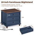 thumbnail image 2 of Joaxswe Nightstand with Charging Station, Dark Blue Nightstand with Rustic Brozon Handle, Wooden Bedside Storage Cabinet Unit for Bedroom/Small Space, 2 of 8