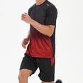 thumbnail image 3 of Men's Workout Outfit Sets Mesh Breathable Quick Dry T-Shirt and Elastic Shorts 2-Piece Running Fitness Exercise Set Gradient Color Athletic Sportswear for Men, 3 of 8