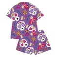 thumbnail image 5 of REDARER Girls 2 Piece Halloween Pajama Set Notch Collar Short Sleeve Button Top Matching Shorts Floral Skull Bird Print Casual Home Sleep Loungewear Outfit,11-12 Years, 5 of 5