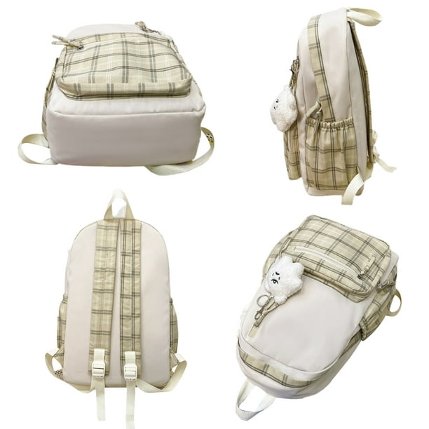 Estink Cute Backpack Book Bag School Bag Casual Backpack Cute Plaid Backpack With Plush Pendant Lightweight Large Capacity Student Book Bag School Bag
