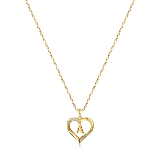 TINGN Initial Heart Necklace for Women 14K Gold Plated CZ Heart Pendant Necklace