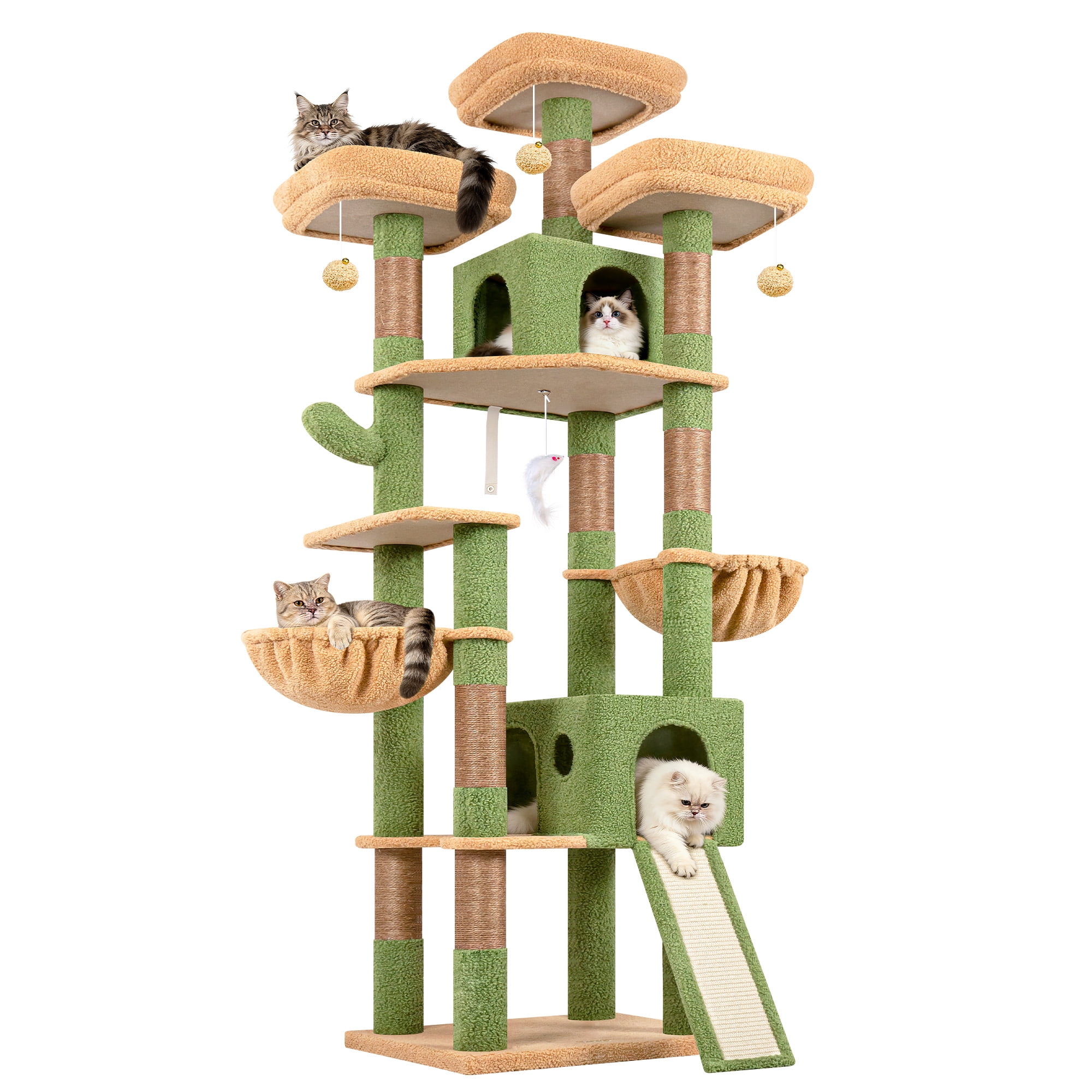 Globlazer 83'' Multi-Level Large Cat Tree Tower for Indoor Cats with Sisal Scratching Post, Hammock & 2 Condos, Green