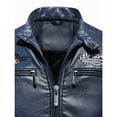 thumbnail image 7 of Men's Motorcycle Racing PU Leather Jacket Embroidered Color Block Motorcycle Jacket Contrast Color Coat, 7 of 7