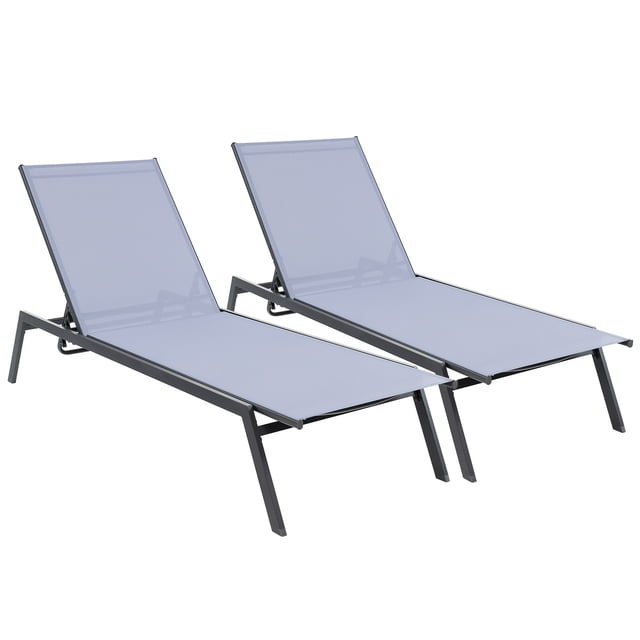 Topbuy 2 Pcs Chaise Longue de Patio Fauteuil Inclinable d'Extérieur avec Dossier Réglable à 6 Niveaux Tissu Respirant et à Séchage Rapide