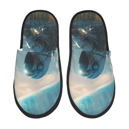 Balery Astronaut Contemplating Planet Slient Indoor Furry Fleece Comfort House Shoes Soft Non-Slip Home Shoes Cotton slippers House Slippers-- Medium