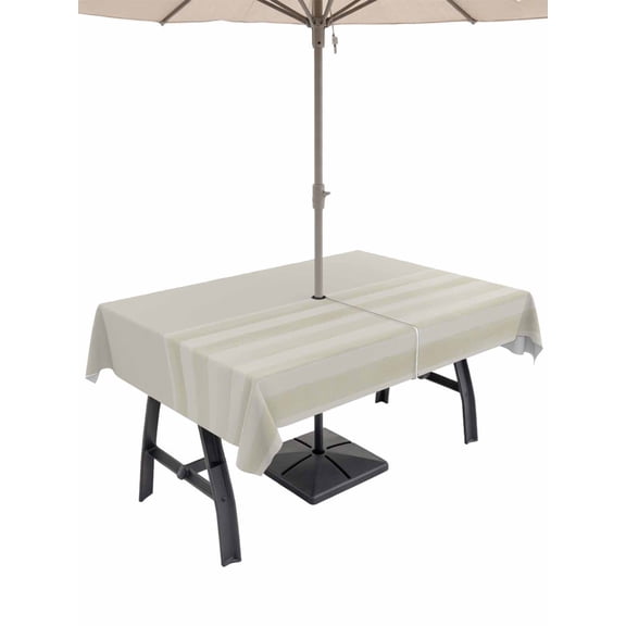 Outdoor Tablecloth with Umbrella Hole for Patio/Picnic/Party/Camping, Grey Striped Waterproof Table Cloth Rectangle Table Cover Washable, Vintage Stripes Ombre (60"x 102")