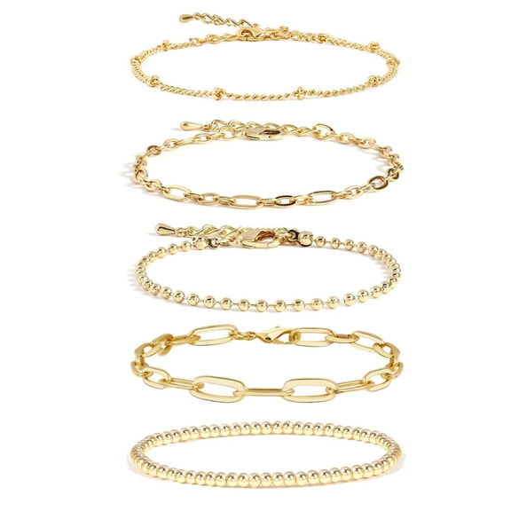 Gold Bracelets for Women, Adjustable Gold Plated Bracelet Stack Beaded Chain Bracelet Set, Fashion Accessories Jewelry Gift for Womens