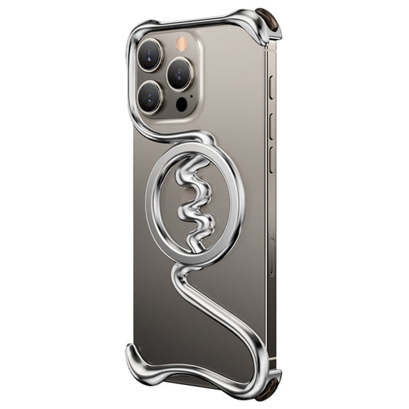 Designed for iPhone 16 Pro Max Frameless Phone Case,Compatible with Mag-safe,Heat Dissipating,4 Corner Shockproof Minimalist Protection,Anti-falol Rugged Metal Bumper Phone Case,Silver