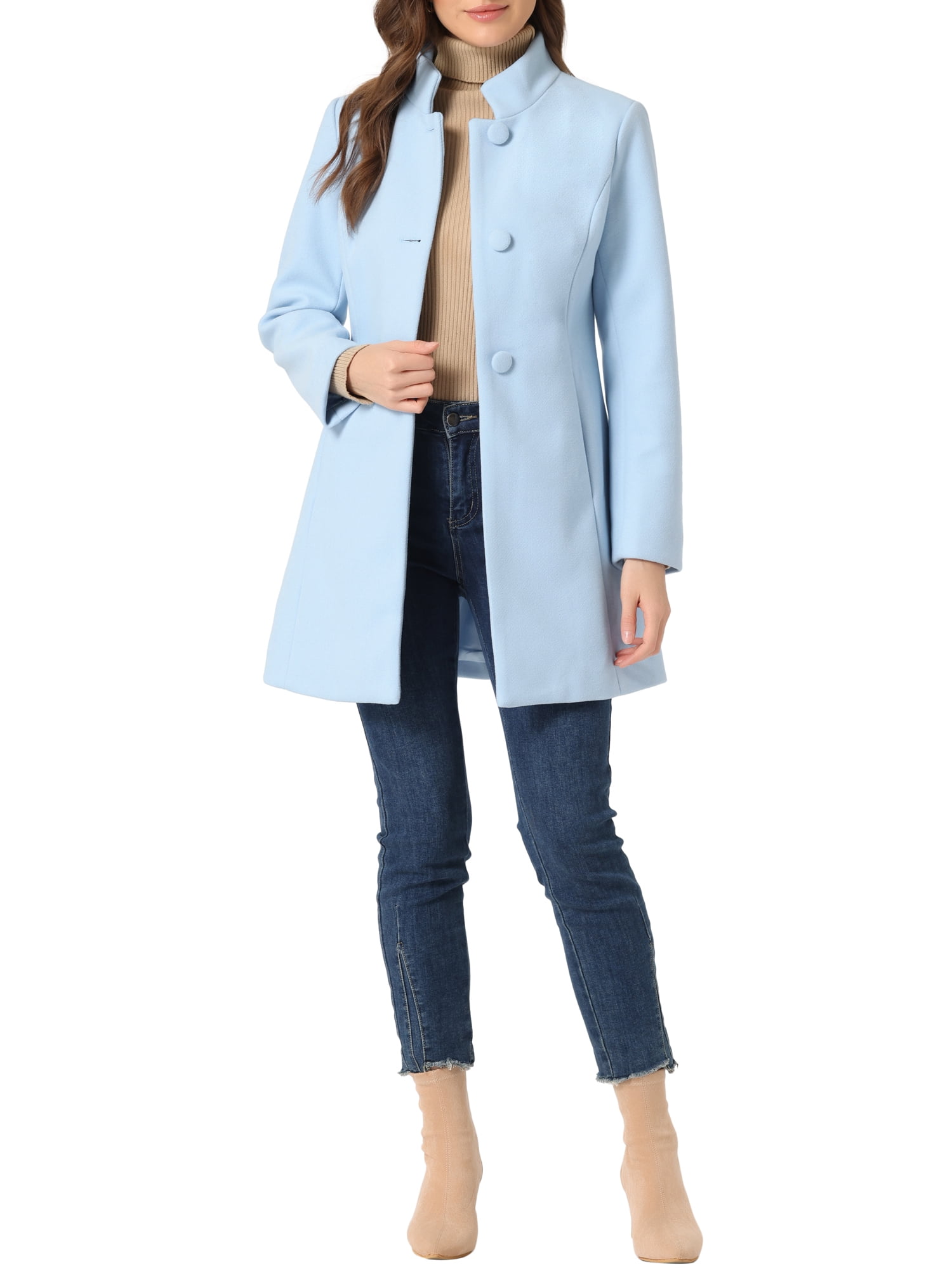 INSPIRE CHIC Women's Winter Overcoat Stand Collar Single Breasted